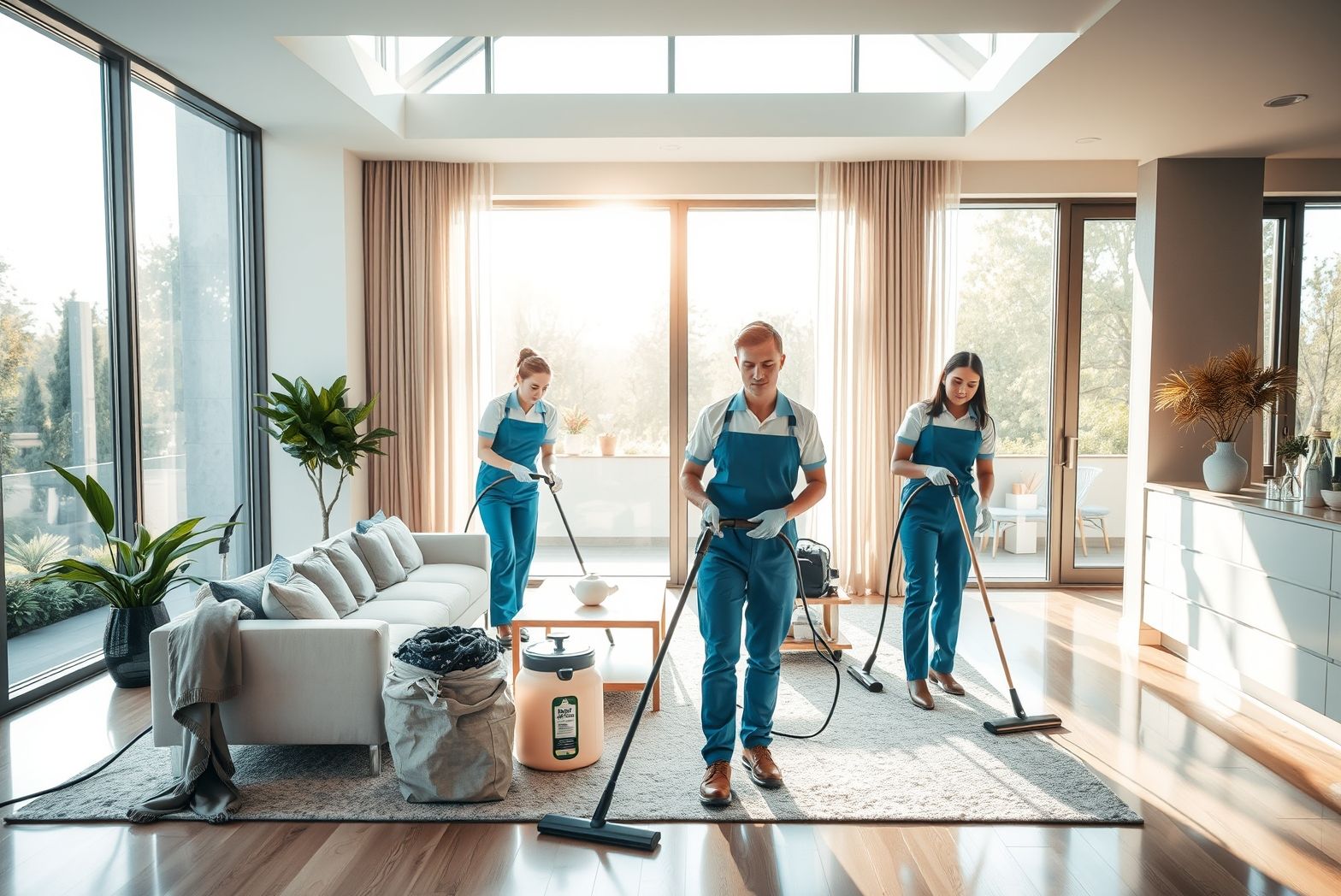 inspiring scene of a professional cleaning team working in a luxurious modern living space with lar (1)